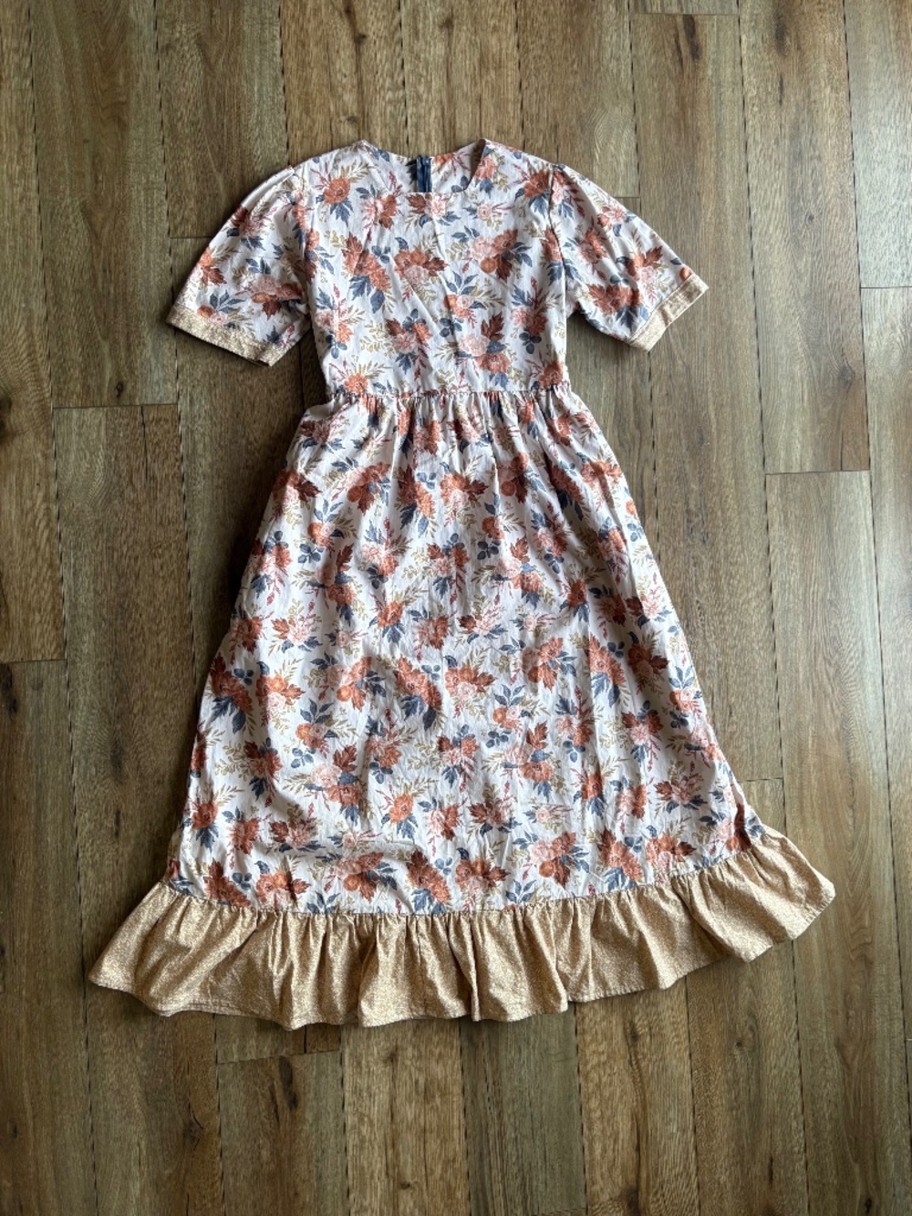 Cottagecore Handmade Floral Ruffle Peasant Dress Puff Sleeve Prairie